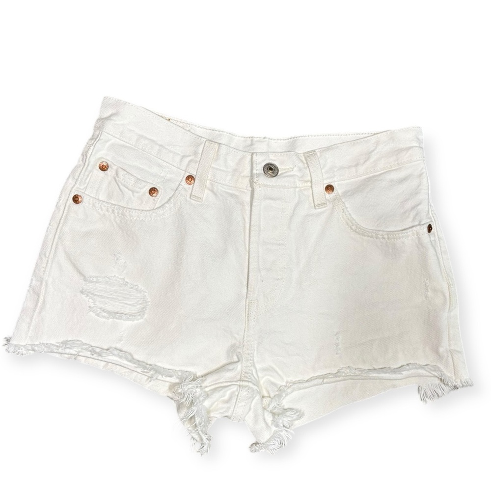 LEVI’S White Distressed Shorts - Picture 3 of 5